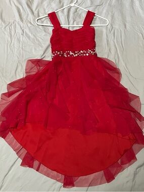 Rare Editions Red Layered Tulle Dress with Jewel Waist